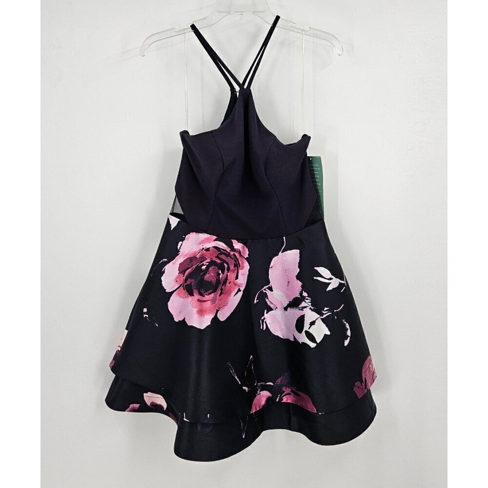 New Speechless Womens Jr Sz 11 Halter Dress Blue Purple Floral Tiered Skirt